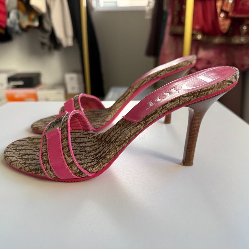 Vintage Christian Dior Diorissimo Monogram Pink Gold Slide Mule Heeled Sandals - Picture 4 of 4